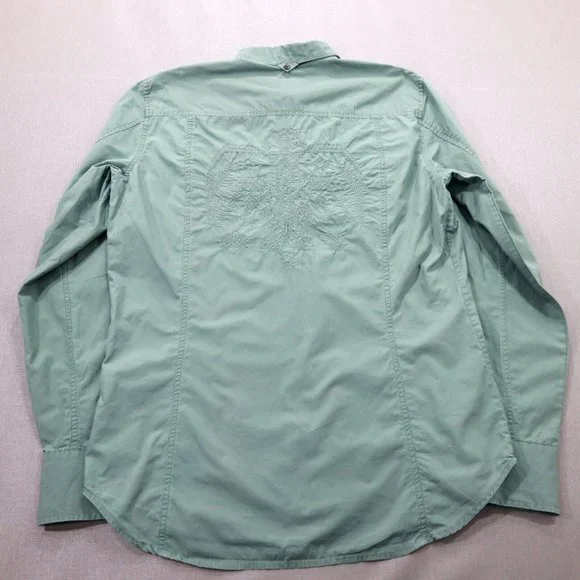 Vintage Diesel Womens Shirt Large Button Up Embroidered Back Green - Picture 4 of 6